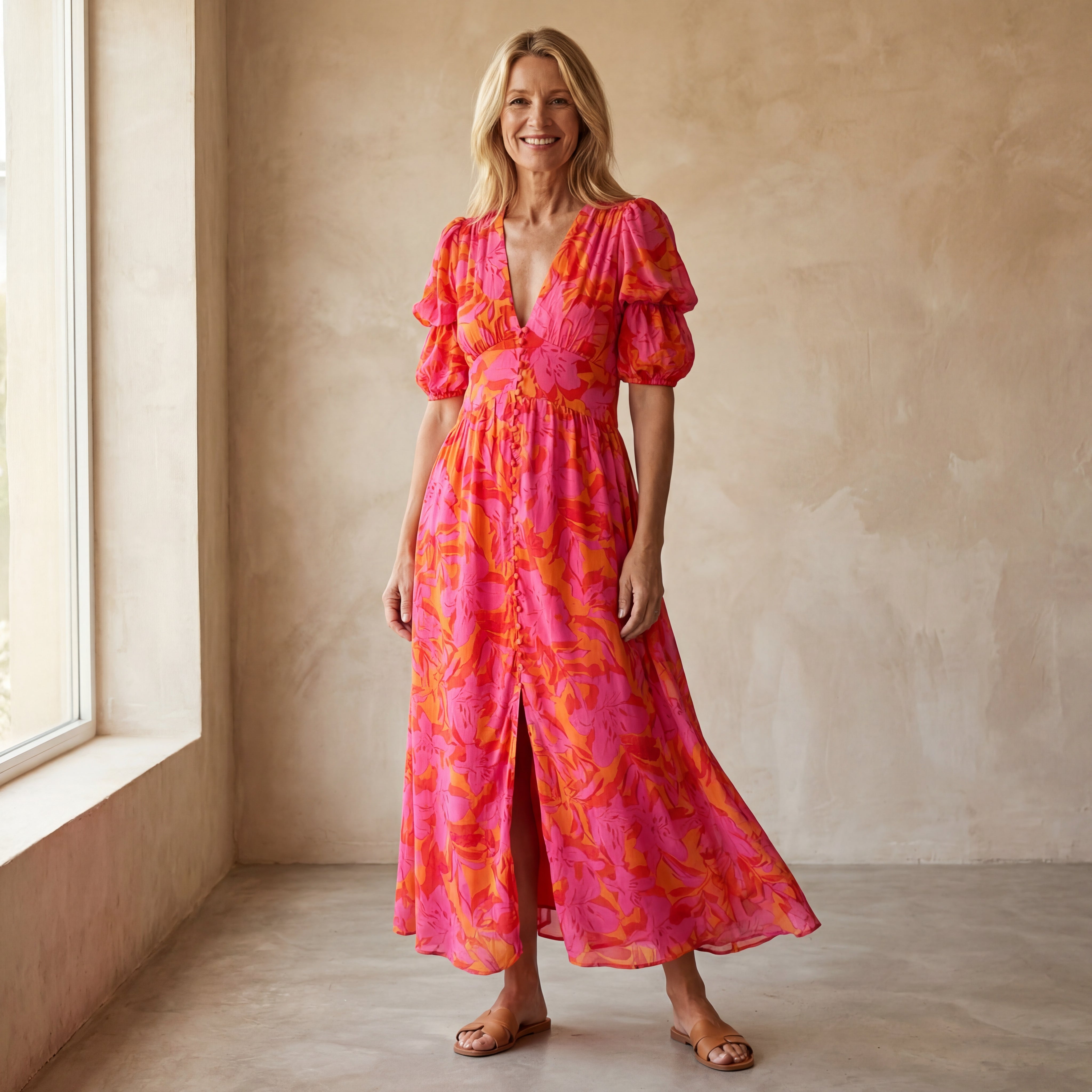 Diana - Roze-Rode Maxi Jurk