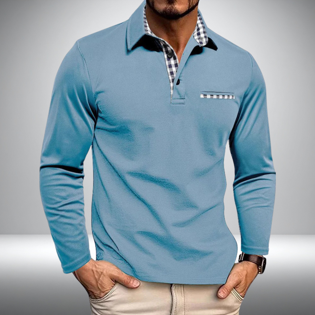 Adrian – Stijlvolle Polo met Lange Mouwen (Lichtblauw)