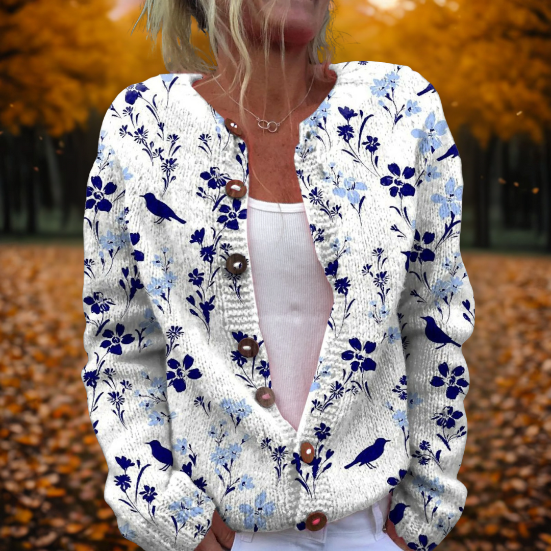 Petra - Vintage Gebreid Vest met Bloemenprint