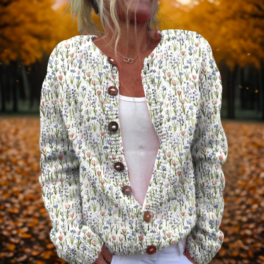 Michelle - Vintage Gebreid Vest met Bloemenprint