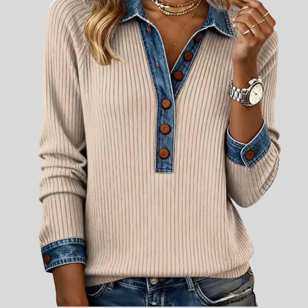 Lieke - Geribde Casual Blouse