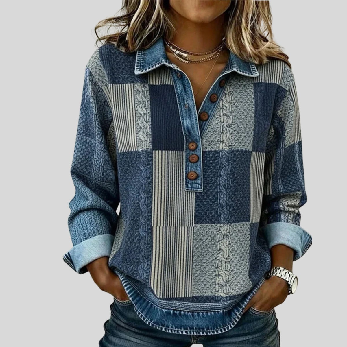 Nina - Colorblock Trui met Print