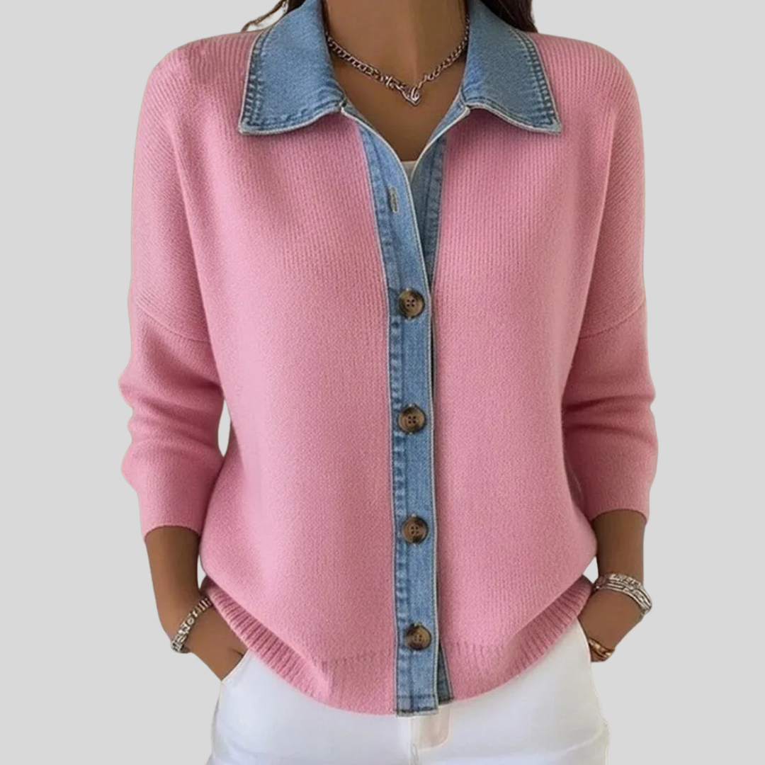 Femke - Gebreide Trui met Denim Kraag