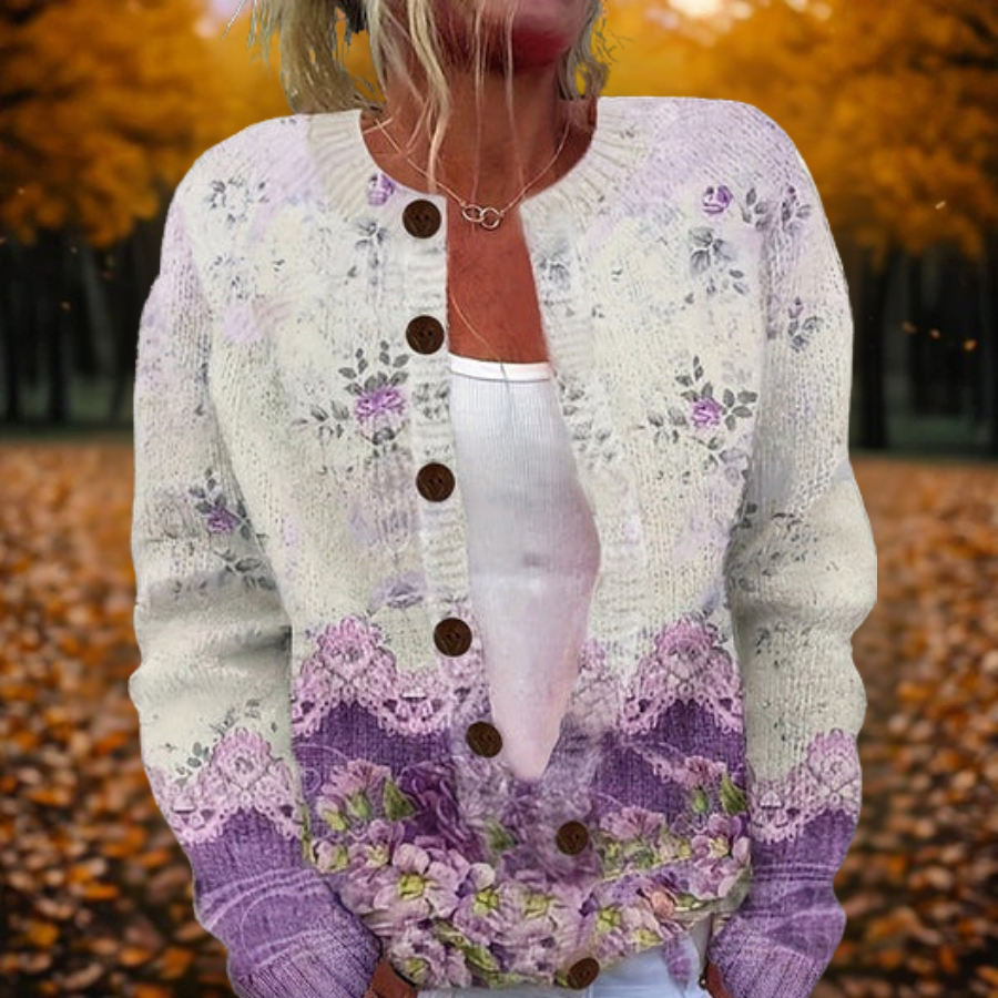 Hannah - Vintage Gebreid Vest met Bloemenprint