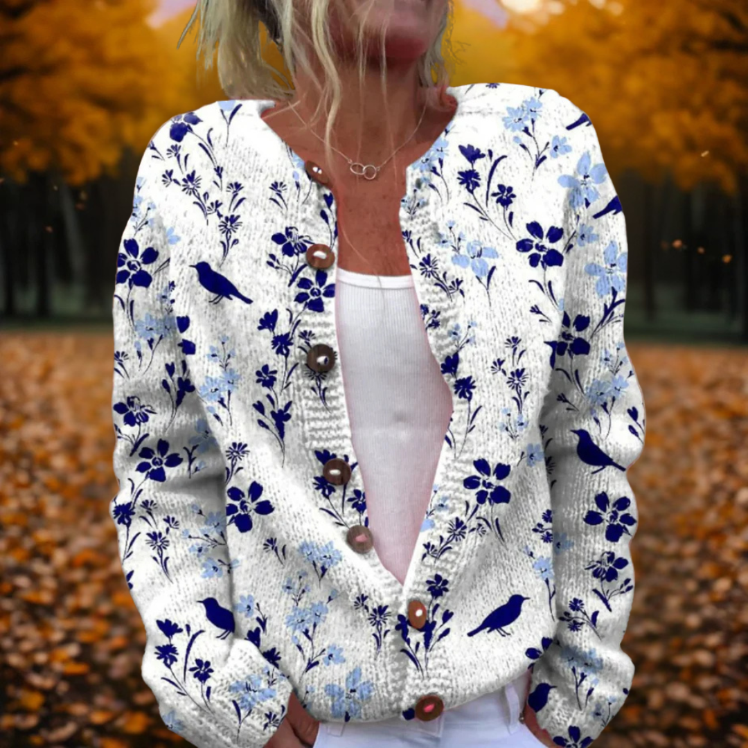 Madelief - Vintage Gebreid Vest met Bloemenprint