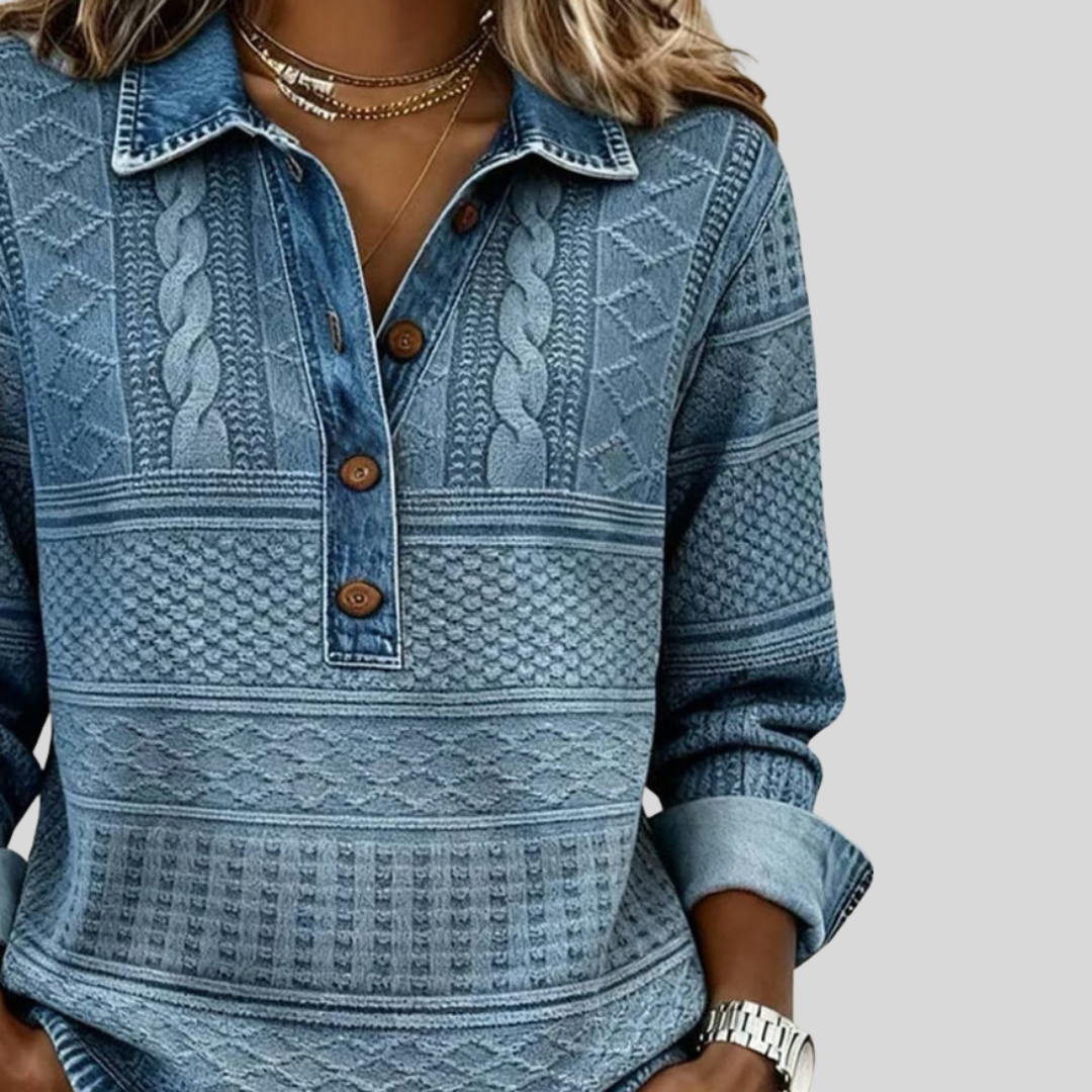 Roos - Gebreide Top met Kraag en Knopen