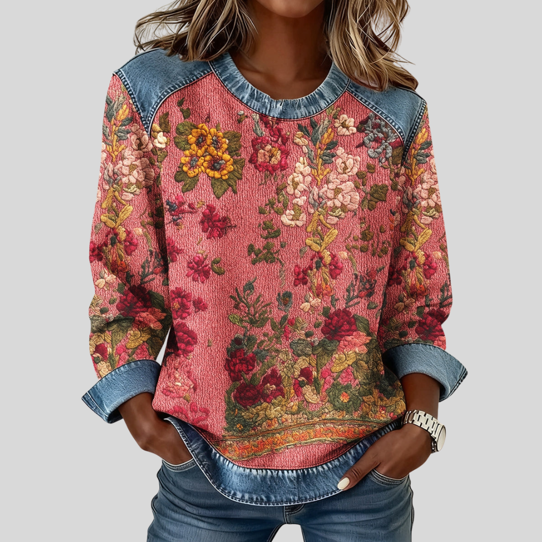 Ilse - Denim Hoodie met Bloemenprint