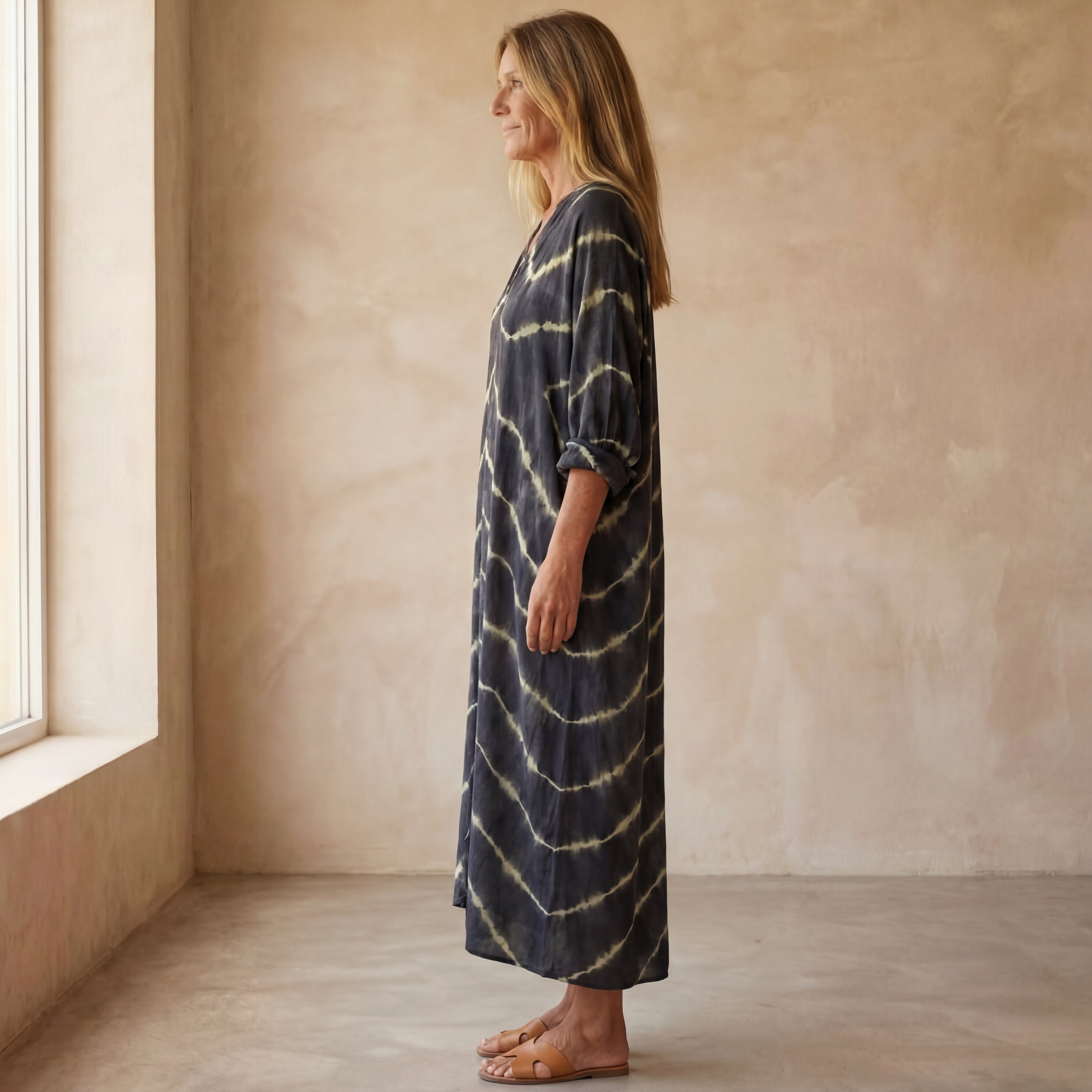 Bo - Boho Gestreepte Jurk met Lange Mouwen