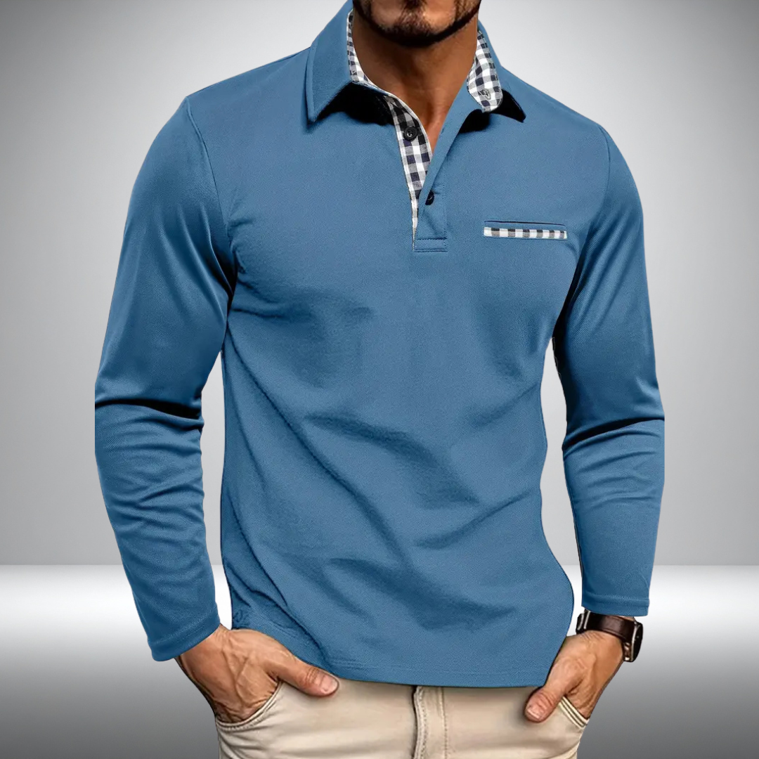 Adrian – Stijlvolle Polo met Lange Mouwen (Blauw)