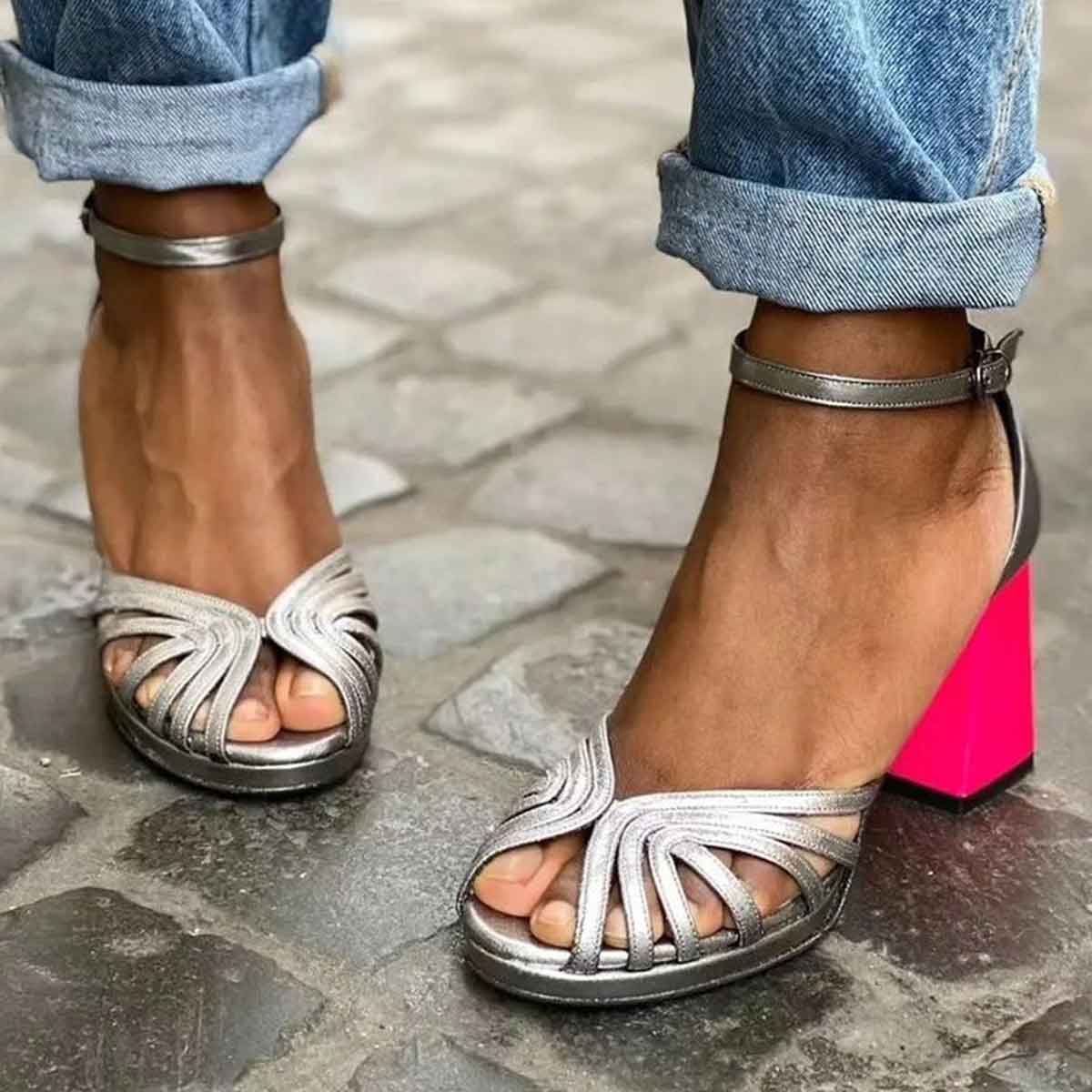 Marcella | Sandalen met Glanzende Hak