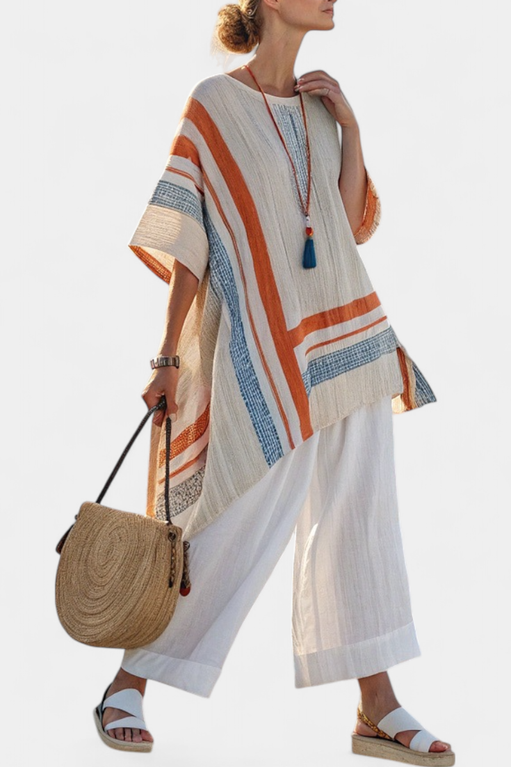 Julia - Verfijnde Asymmetrische Blouse & Wijde Linnen Broek