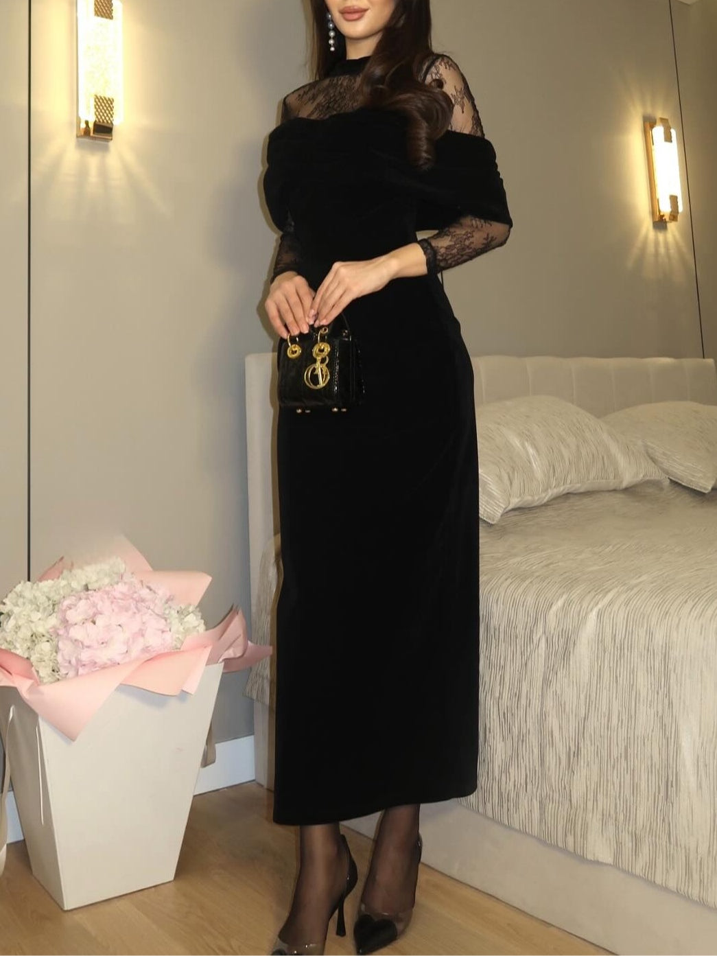 Sylvia | Fluwelen Kant Aansluitend Maxi Jurk