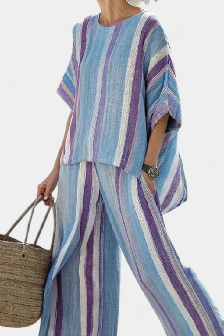 Esmee - Elegante Pastel Top & Gestreepte Linnen Broek