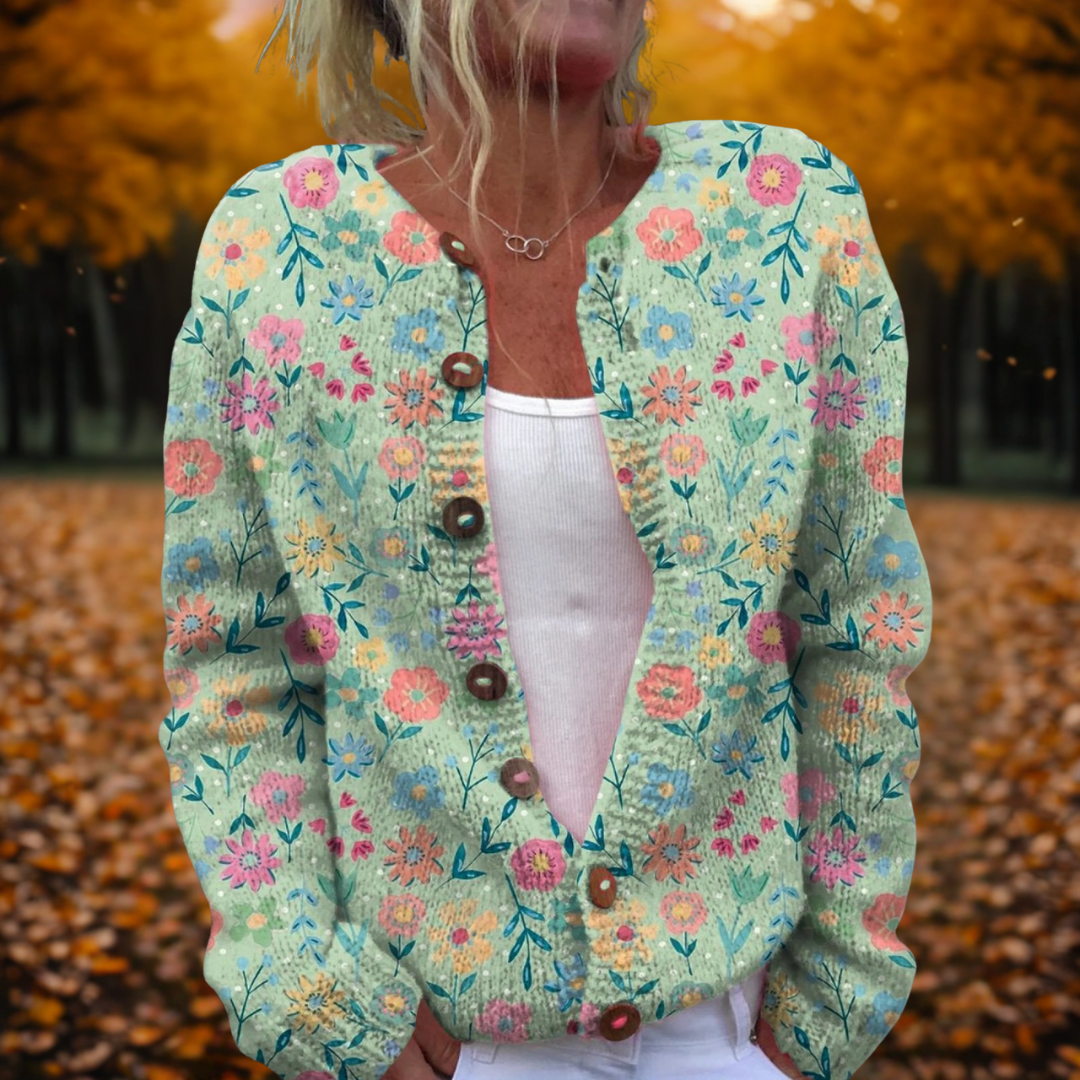 Alicia - Vintage Gebreid Vest met Bloemenprint