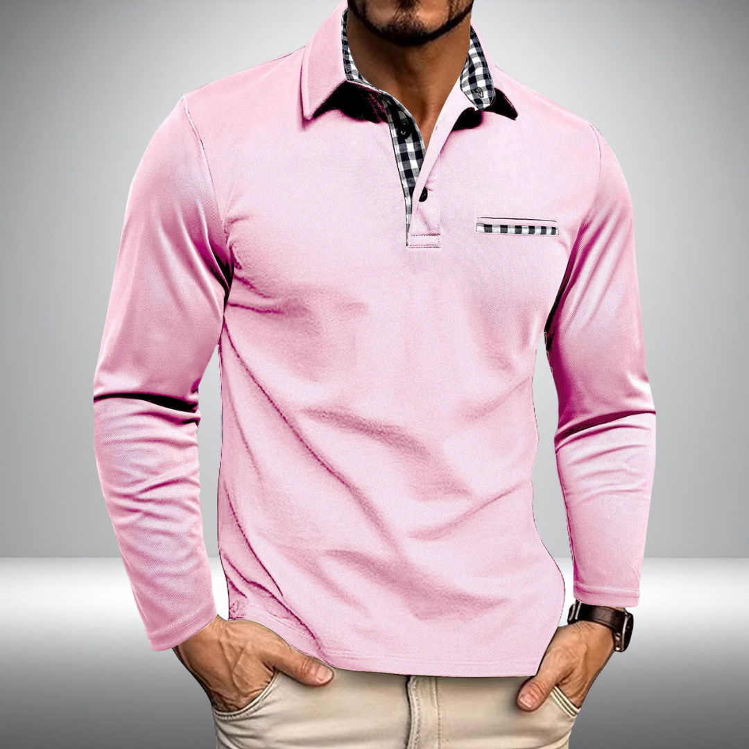 Adrian – Stijlvolle Polo met Lange Mouwen (Roze)