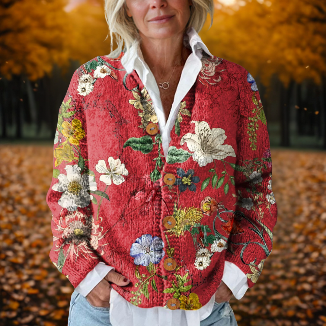 Larissa - Vintage Gebreid Vest met Bloemenprint