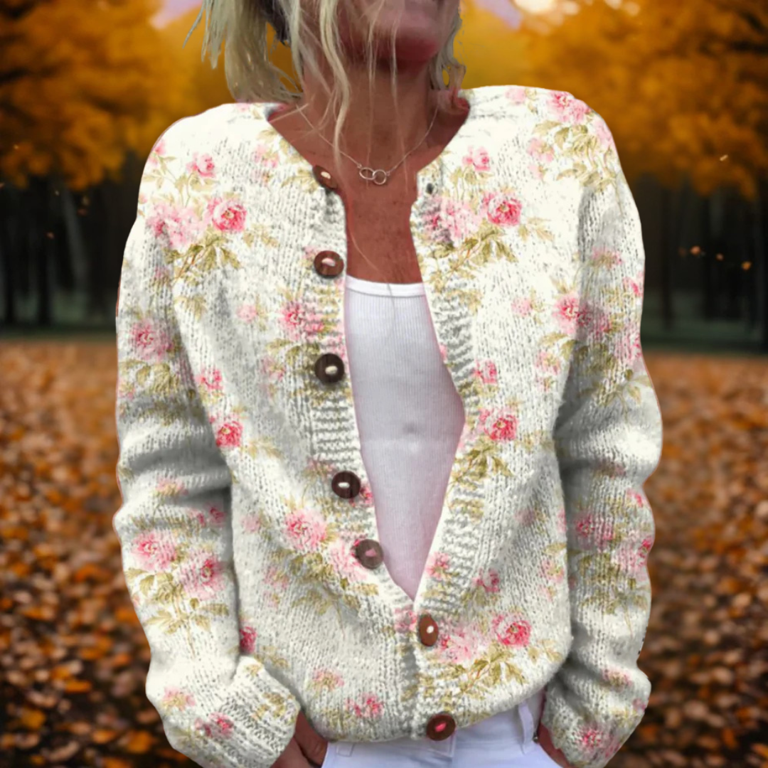 Senna - Vintage Gebreid Vest met Bloemenprint