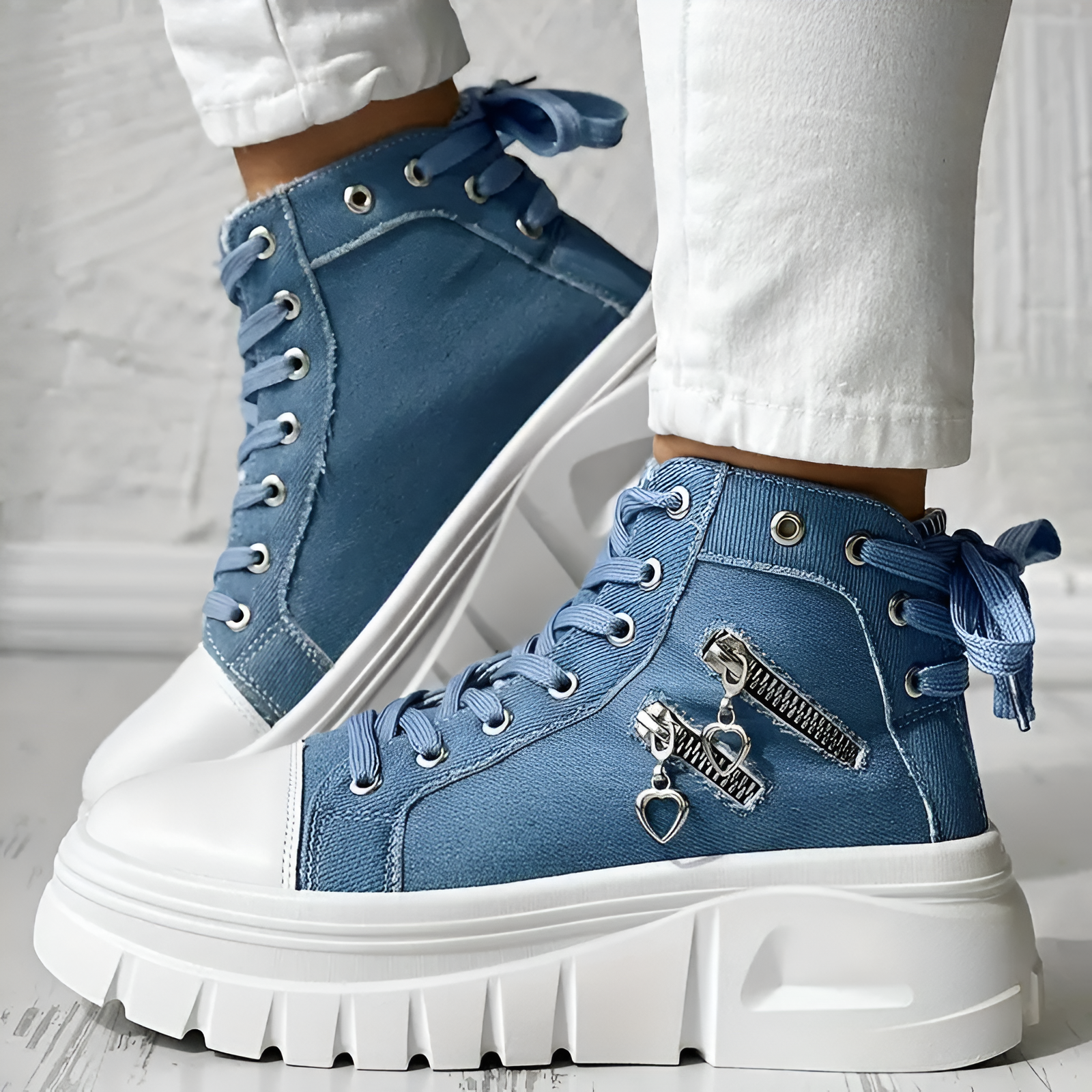 Elin | Orthopedische Hoge Sneakers met spijkerstof