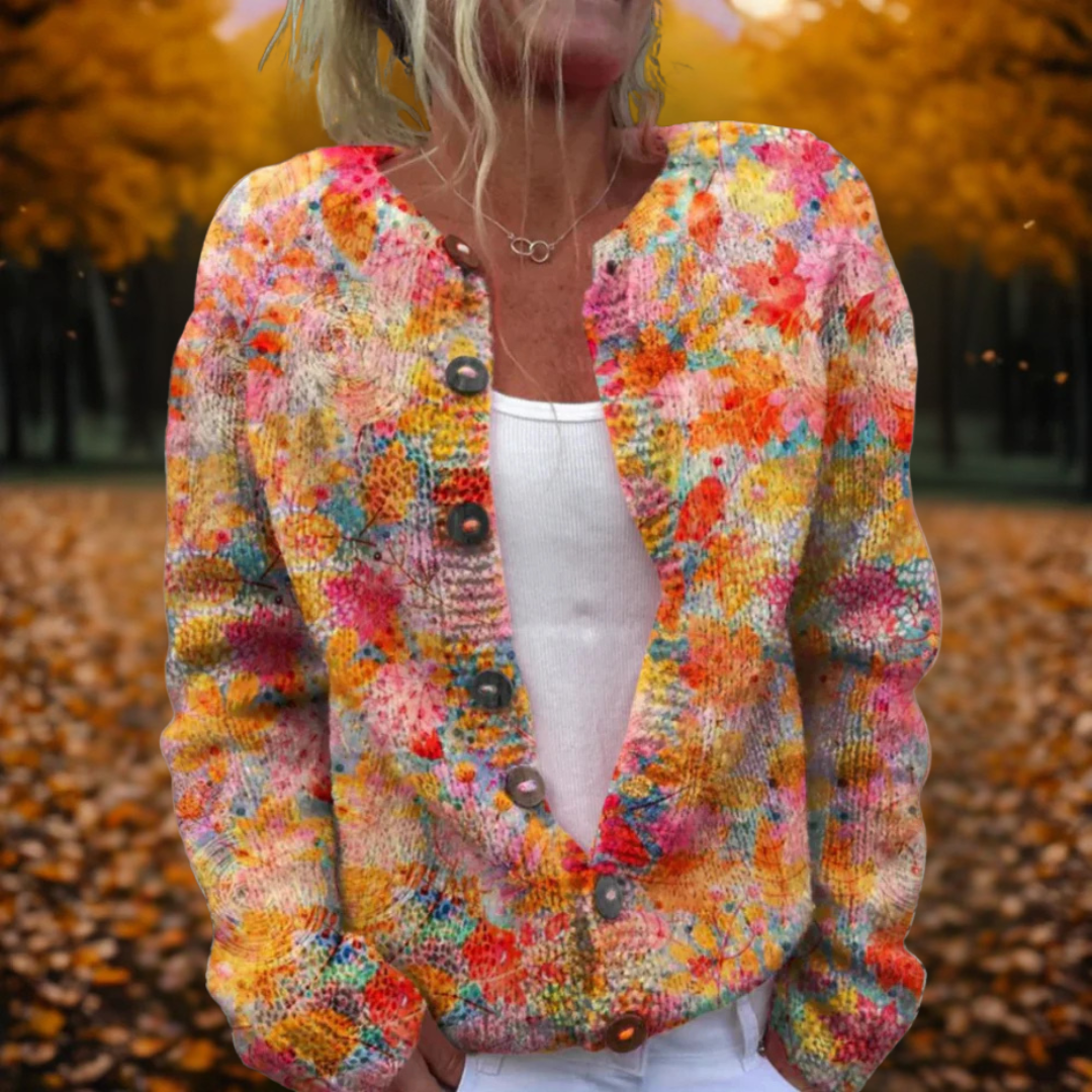 Lieke - Vintage Gebreid Vest met Bloemenprint