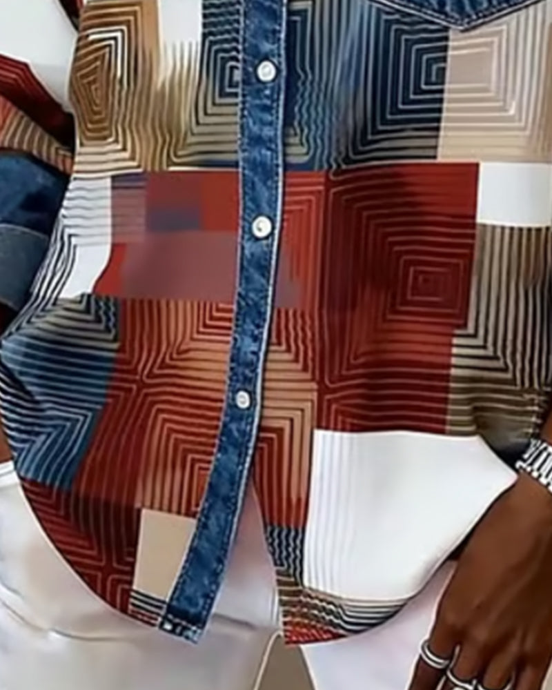 Kleurblok Shirt met Modieuze Kraag