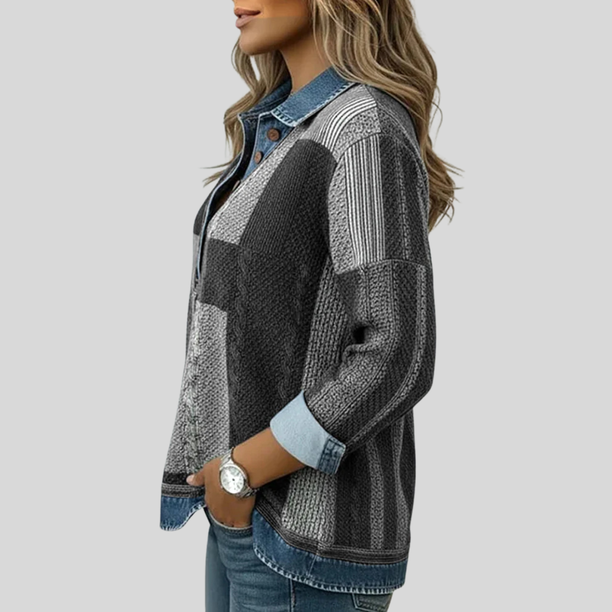 Nina - Colorblock Trui met Print