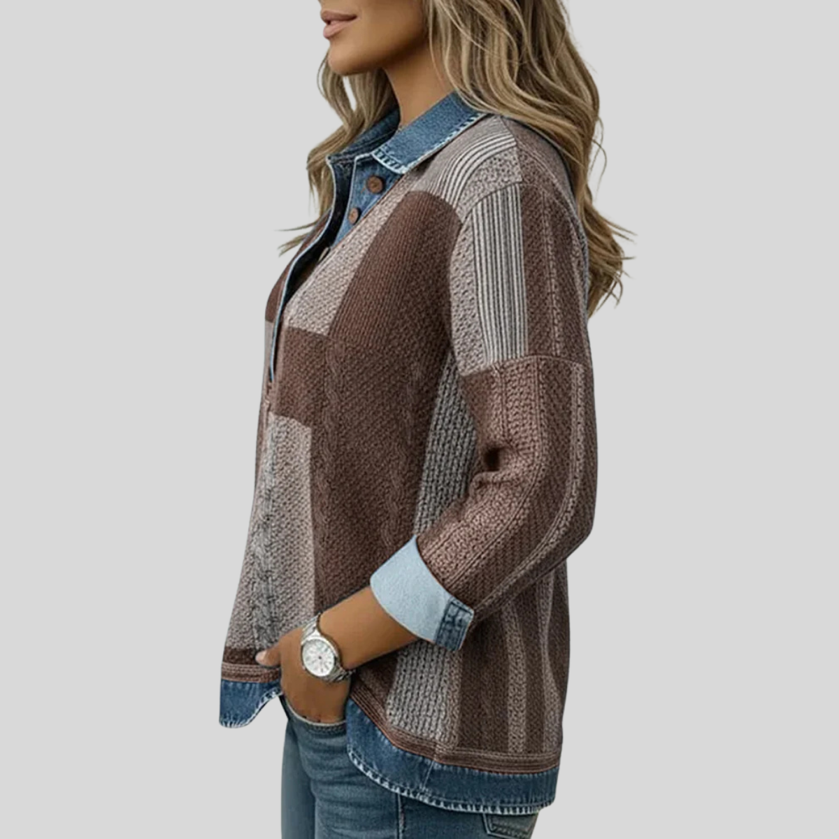 Nina - Colorblock Trui met Print