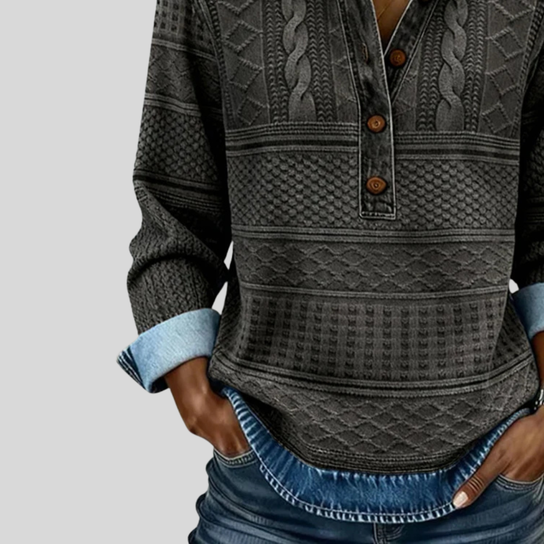 Roos - Gebreide Top met Kraag en Knopen