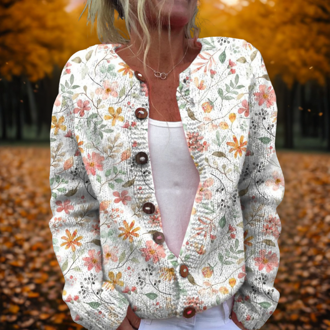 Sophie - Vintage Gebreid Vest met Bloemenprint
