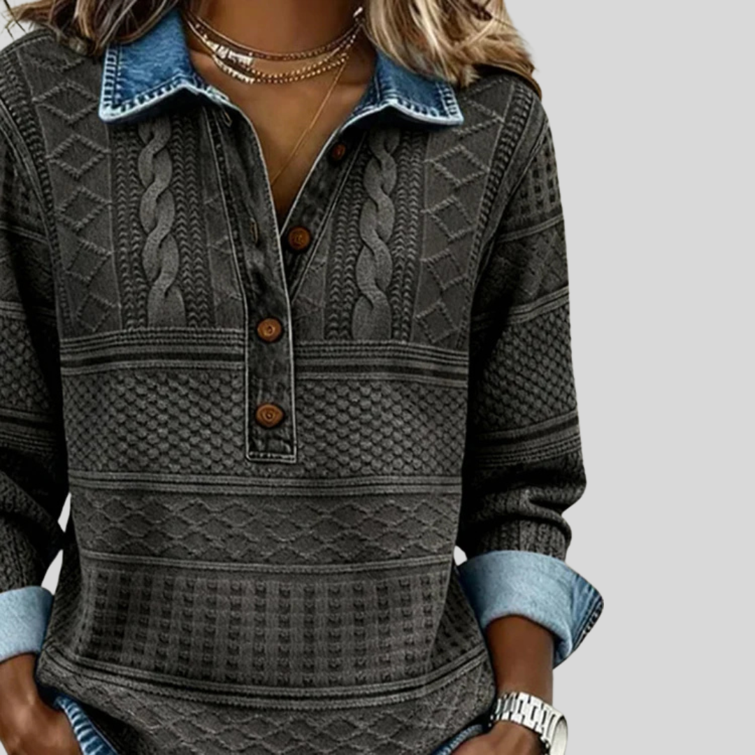 Roos - Gebreide Top met Kraag en Knopen