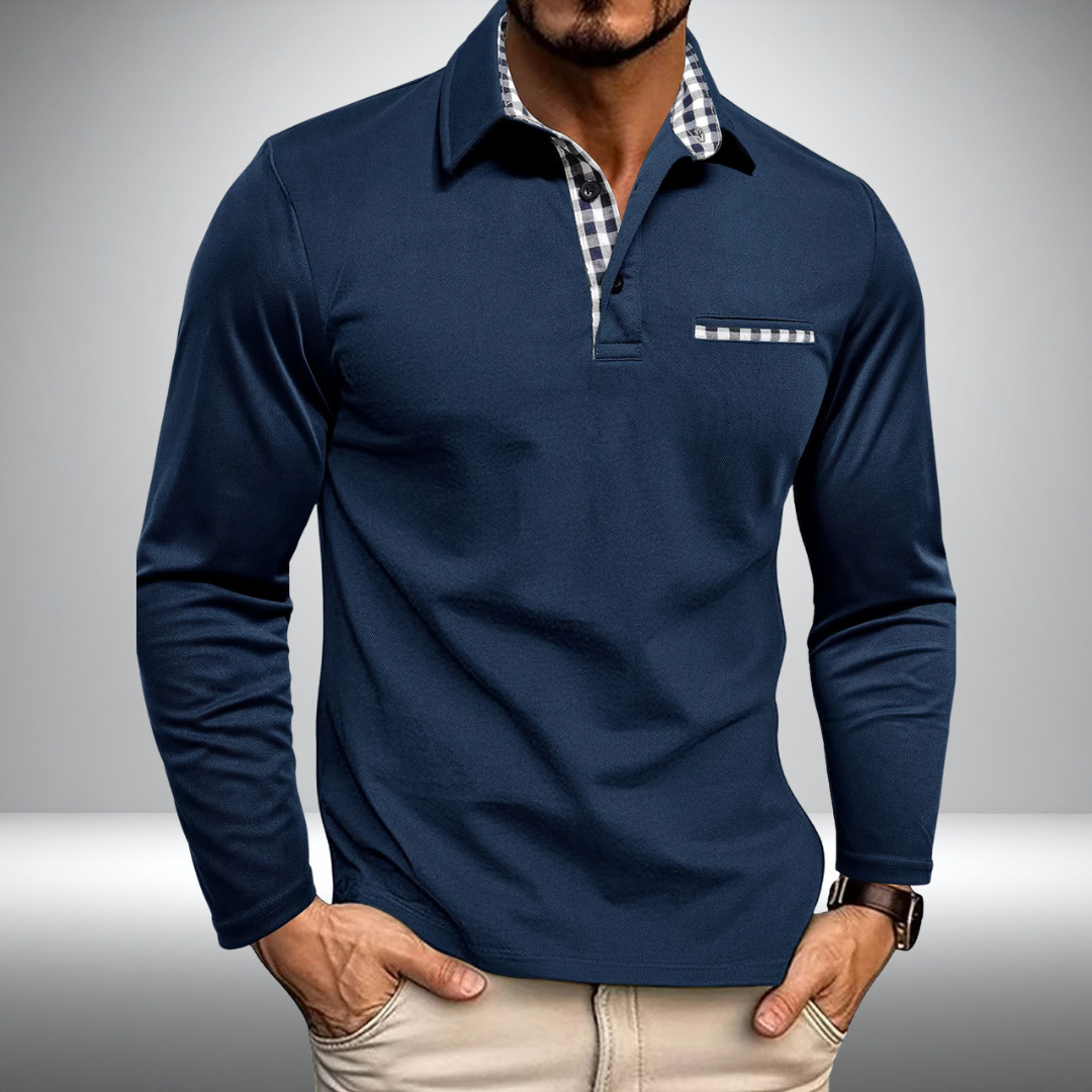 Adrian – Stijlvolle Polo met Lange Mouwen (Marineblauw)