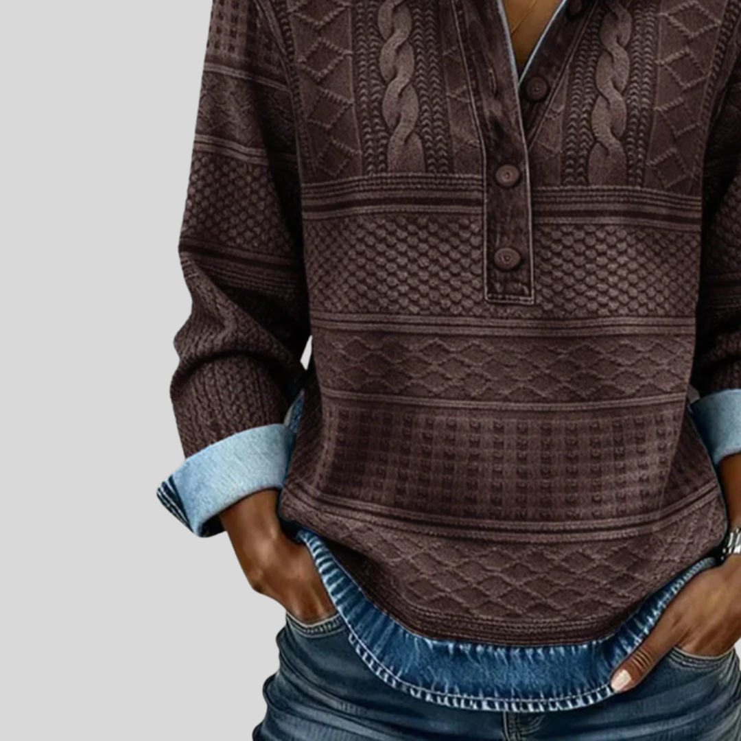 Roos - Gebreide Top met Kraag en Knopen