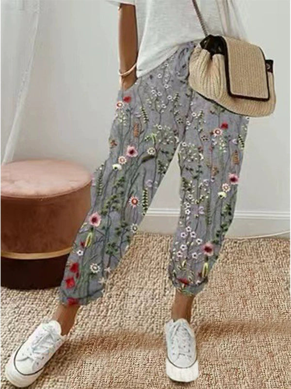 Sofie – Ademende Linnen Pantalon, Casual en Stijlvol (Bloemen)