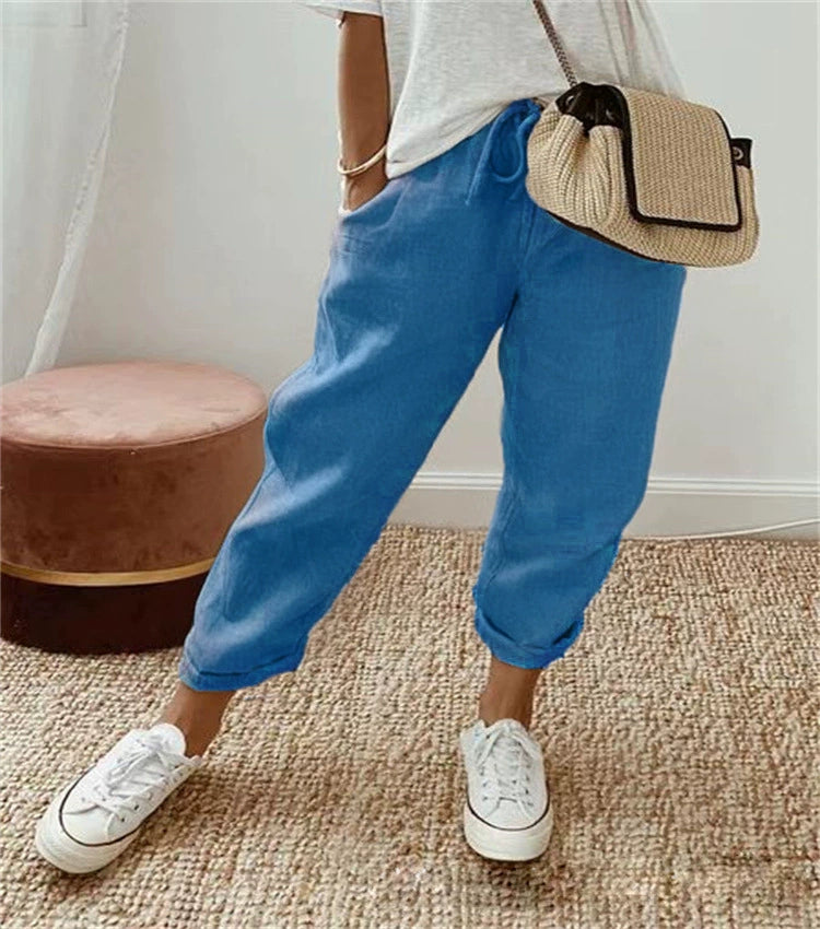 Sofie – Ademende Linnen Pantalon, Casual en Stijlvol (Blauw)