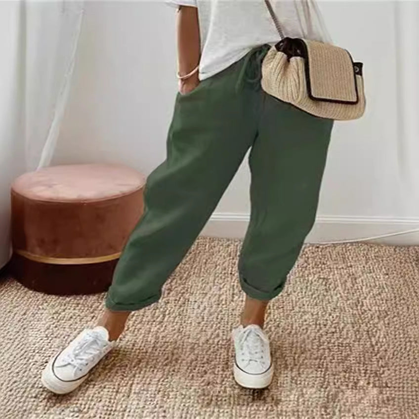 Sofie – Ademende Linnen Pantalon, Casual en Stijlvol (Donkergroen)