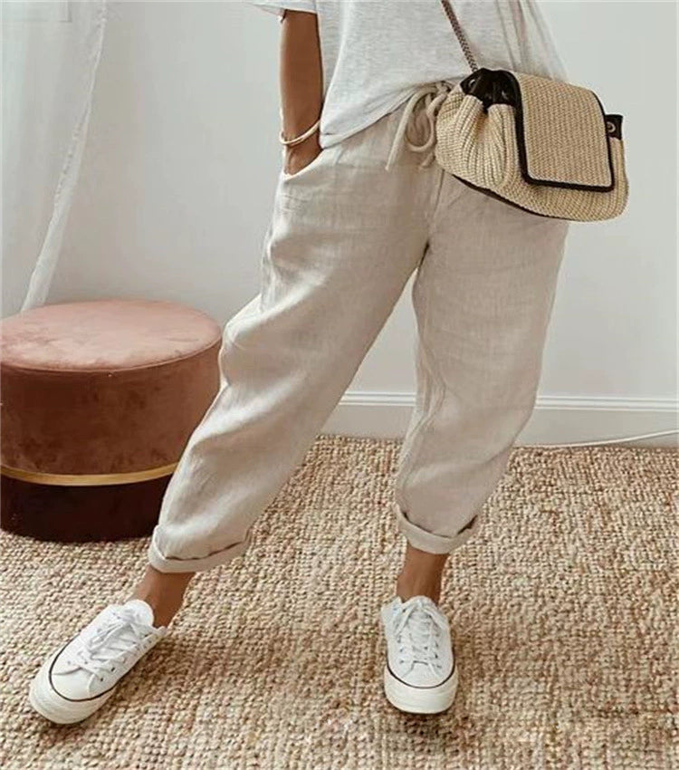 Sofie – Ademende Linnen Pantalon, Casual en Stijlvol (Khaki)